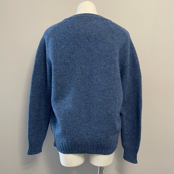 Vintage Shetland Pure New Wool V-Neck Sweater Blue Made In Scotland Classic 40 M - Picture 13 of 15